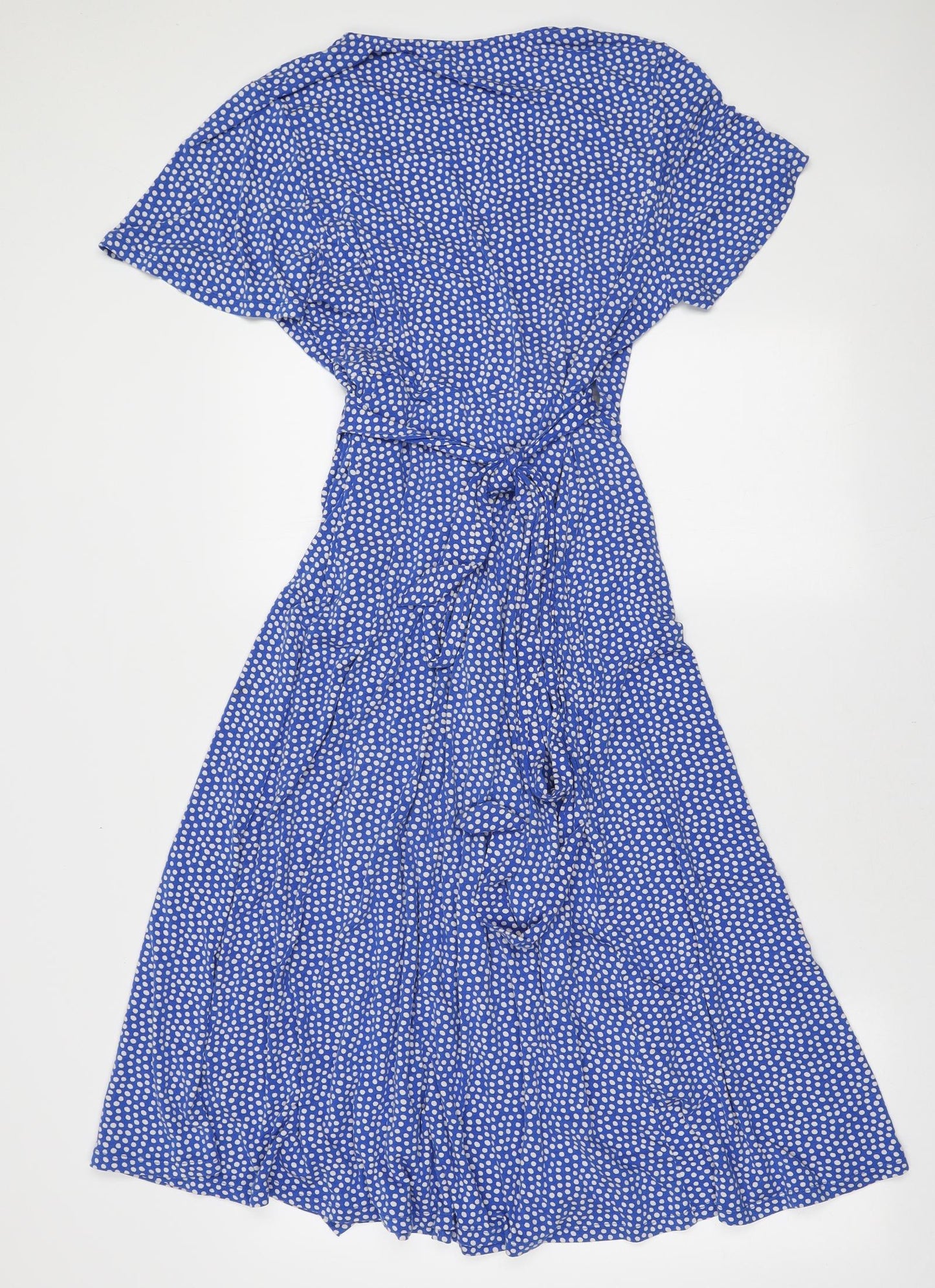Boden Womens Blue Polka Dot Viscose Wrap Dress Size 14 V-Neck Tie
