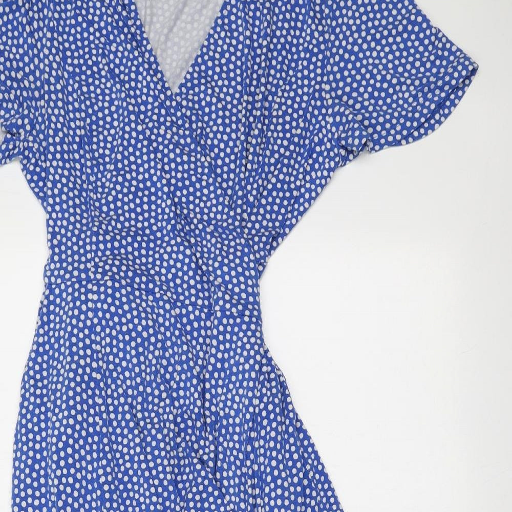 Boden Womens Blue Polka Dot Viscose Wrap Dress Size 14 V-Neck Tie