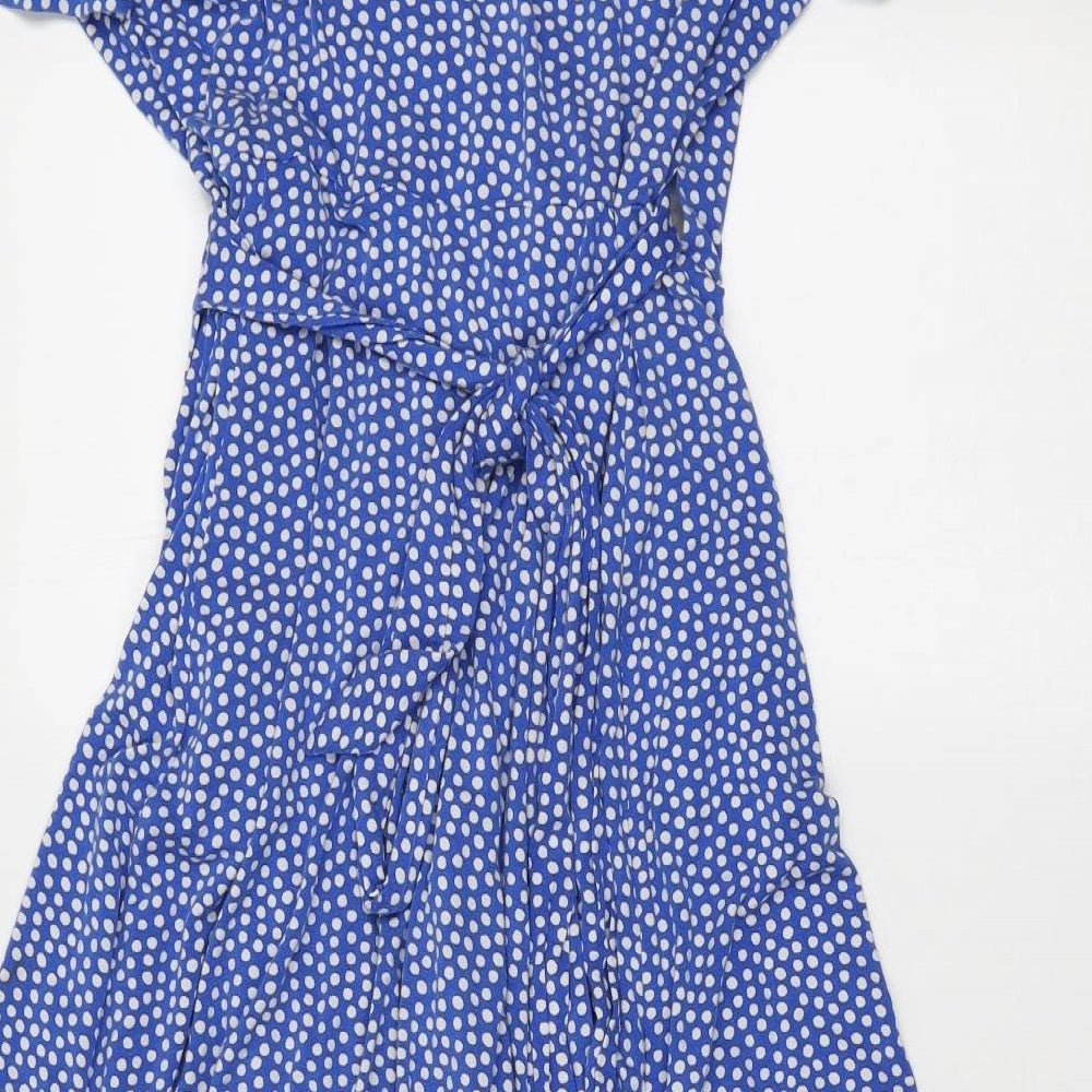Boden Womens Blue Polka Dot Viscose Wrap Dress Size 14 V-Neck Tie