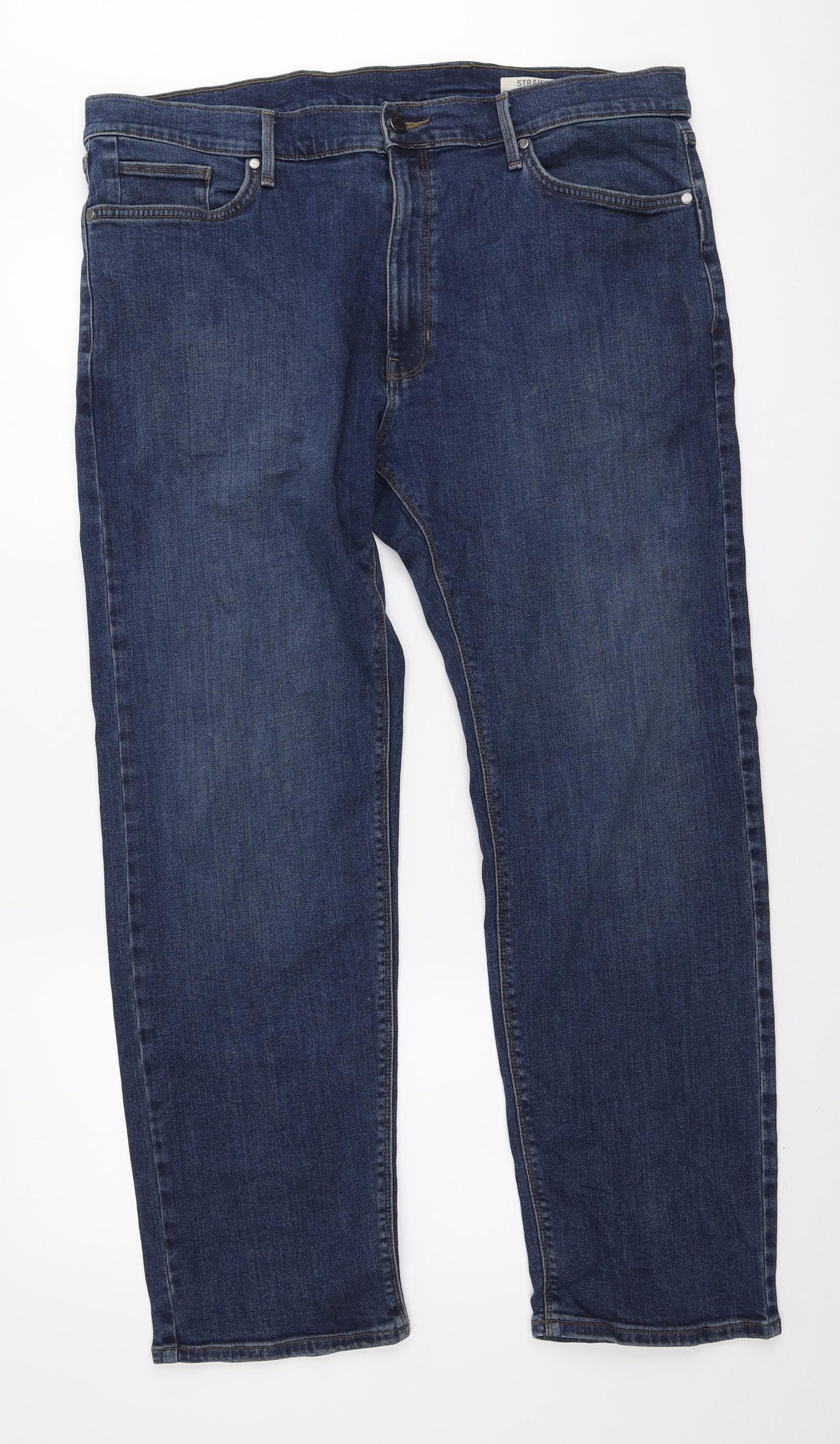 Marks and Spencer Mens Blue Cotton Straight Jeans Size 38 in L29 in Regular Zip