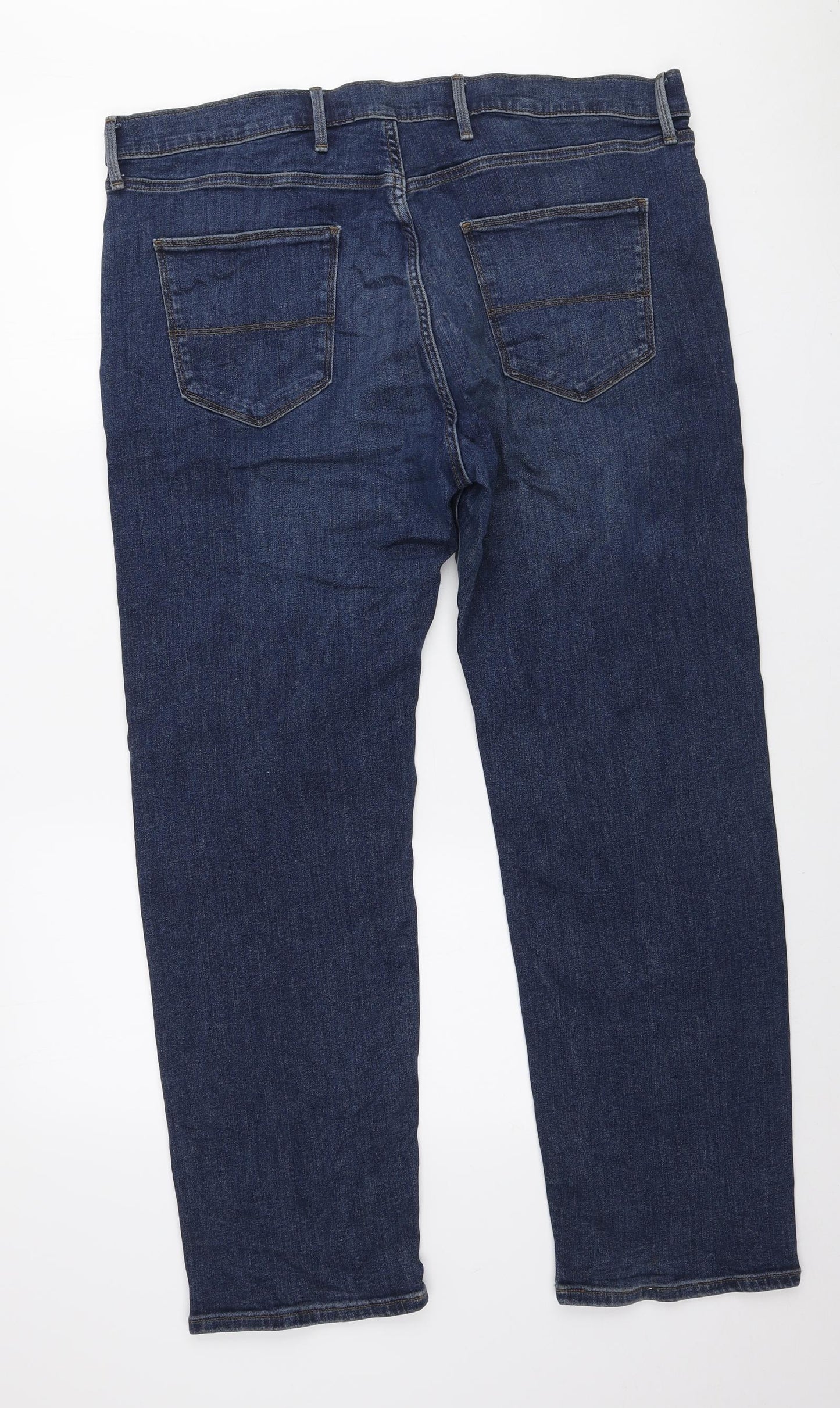 Marks and Spencer Mens Blue Cotton Straight Jeans Size 38 in L29 in Regular Zip