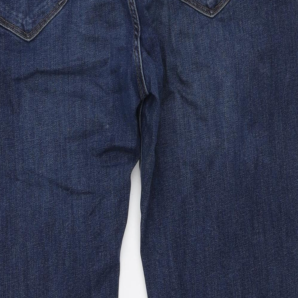 Marks and Spencer Mens Blue Cotton Straight Jeans Size 38 in L29 in Regular Zip