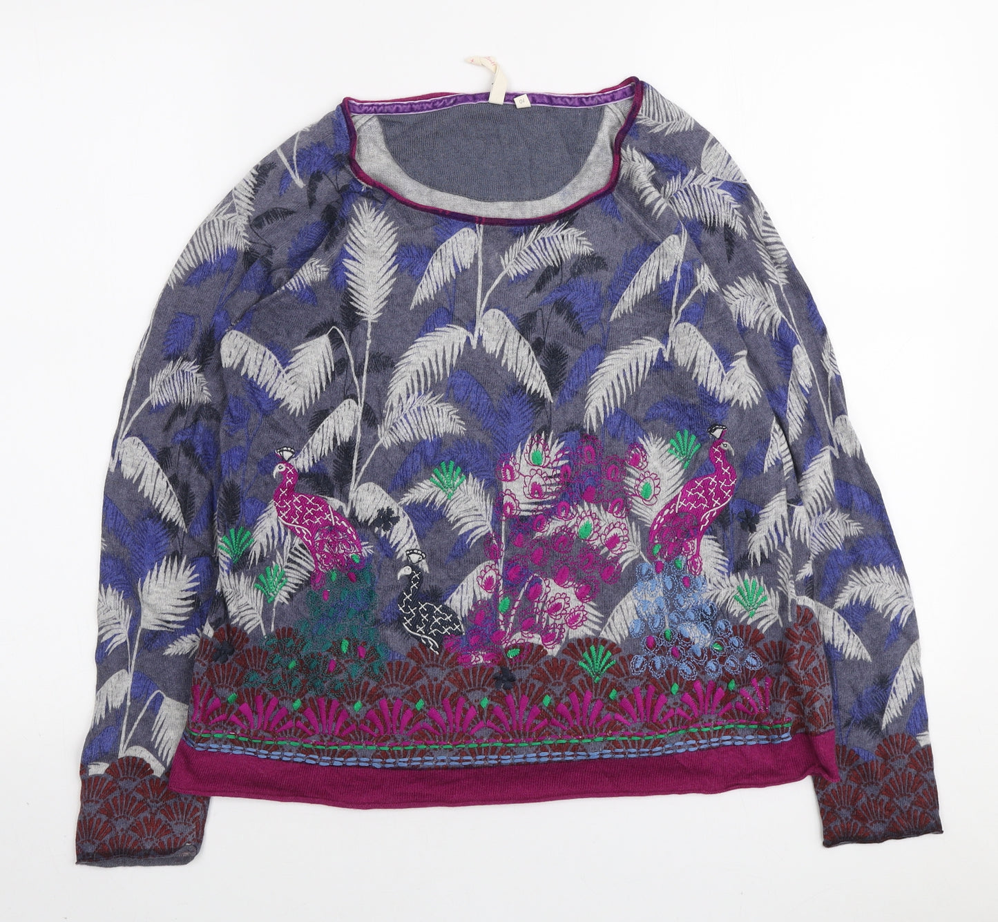 White Stuff Womens Multicoloured Scoop Neck Geometric Wool Pullover Jumper Size 10