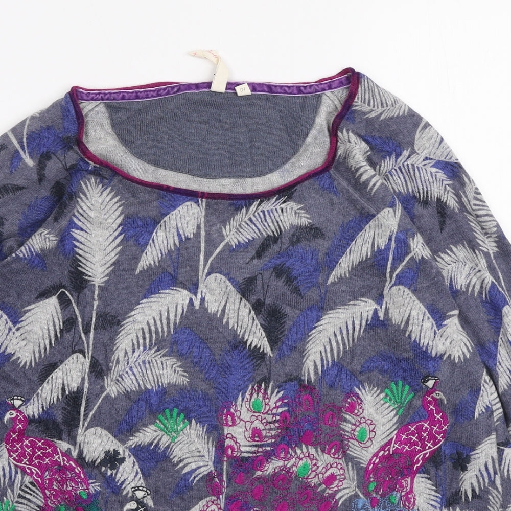 White Stuff Womens Multicoloured Scoop Neck Geometric Wool Pullover Jumper Size 10
