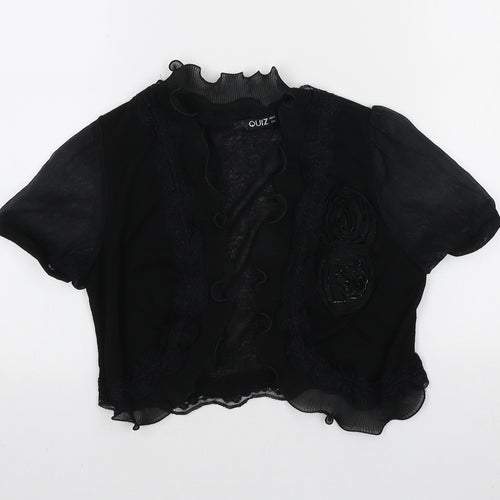 Quiz Womens Black V-Neck Polyester Cardigan Jumper Size 12 - Rose Detail