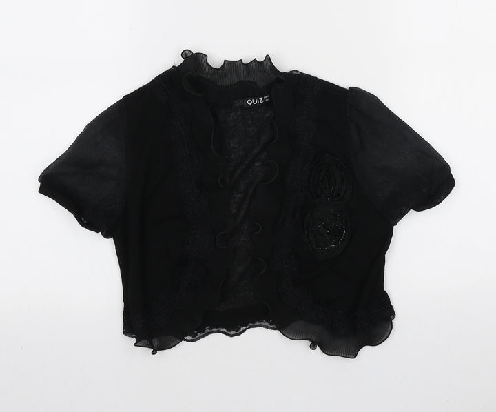 Quiz Womens Black V-Neck Polyester Cardigan Jumper Size 12 - Rose Detail