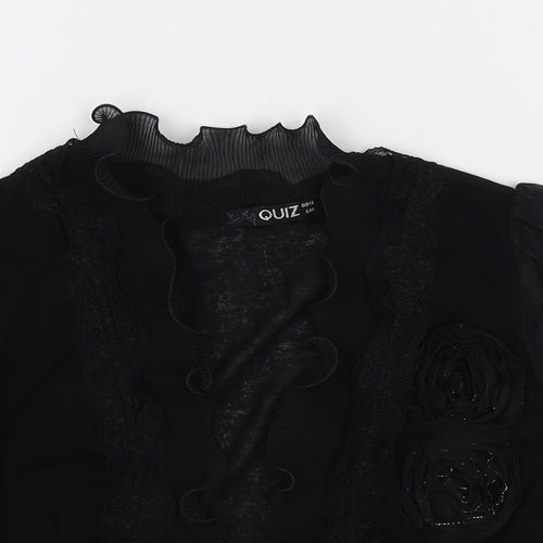 Quiz Womens Black V-Neck Polyester Cardigan Jumper Size 12 - Rose Detail