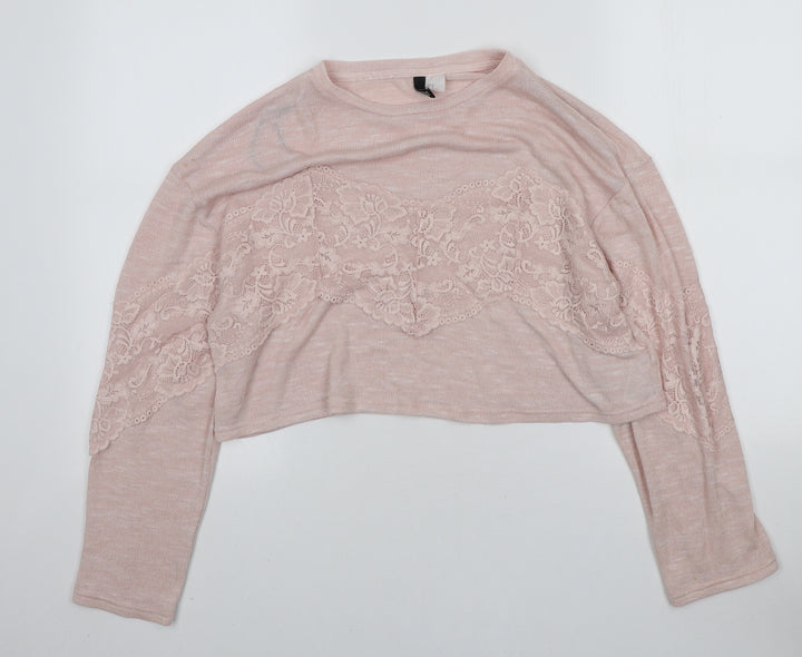 H&M Womens Pink Round Neck Polyester Pullover Jumper Size S - Lace detail