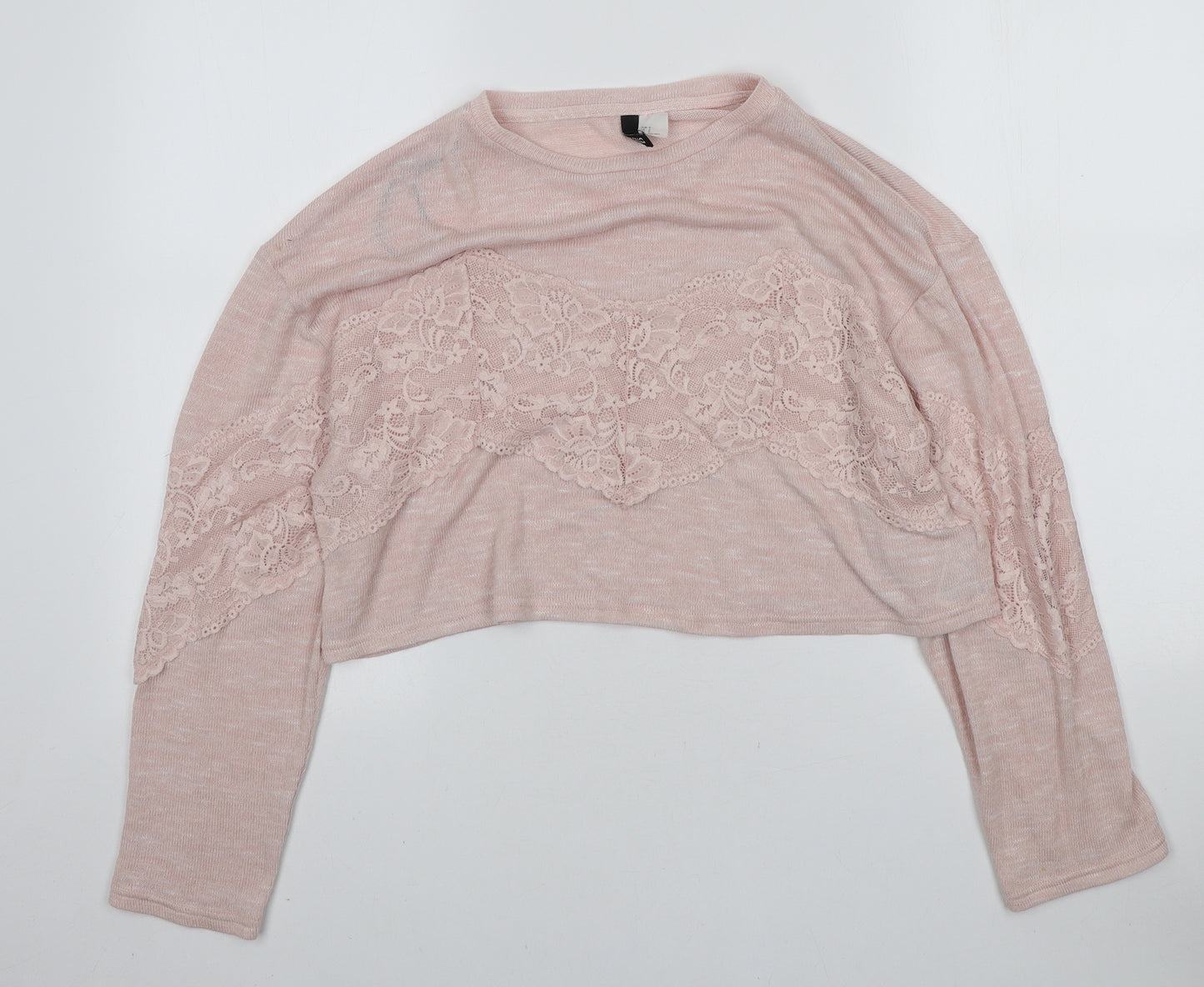 H&M Womens Pink Round Neck Polyester Pullover Jumper Size S - Lace detail