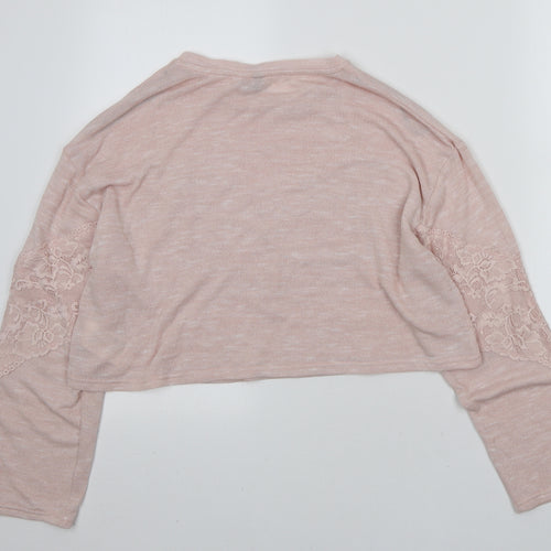 H&M Womens Pink Round Neck Polyester Pullover Jumper Size S - Lace detail