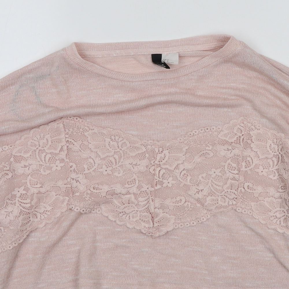 H&M Womens Pink Round Neck Polyester Pullover Jumper Size S - Lace detail
