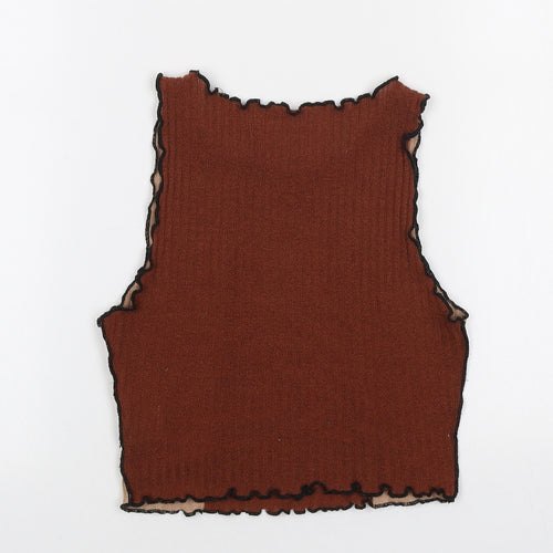 SheIn Womens Brown Colourblock Polyester Basic Tank Size XS Boat Neck