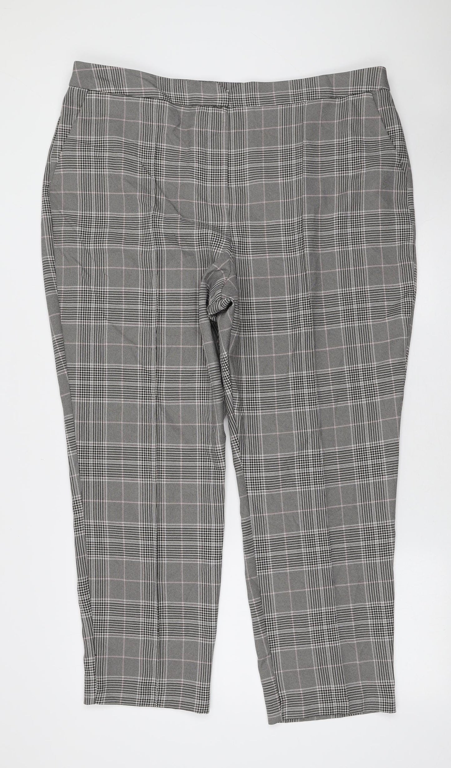 TU Womens Black Plaid Polyester Trousers Size 20 L26.5 in Regular Zip