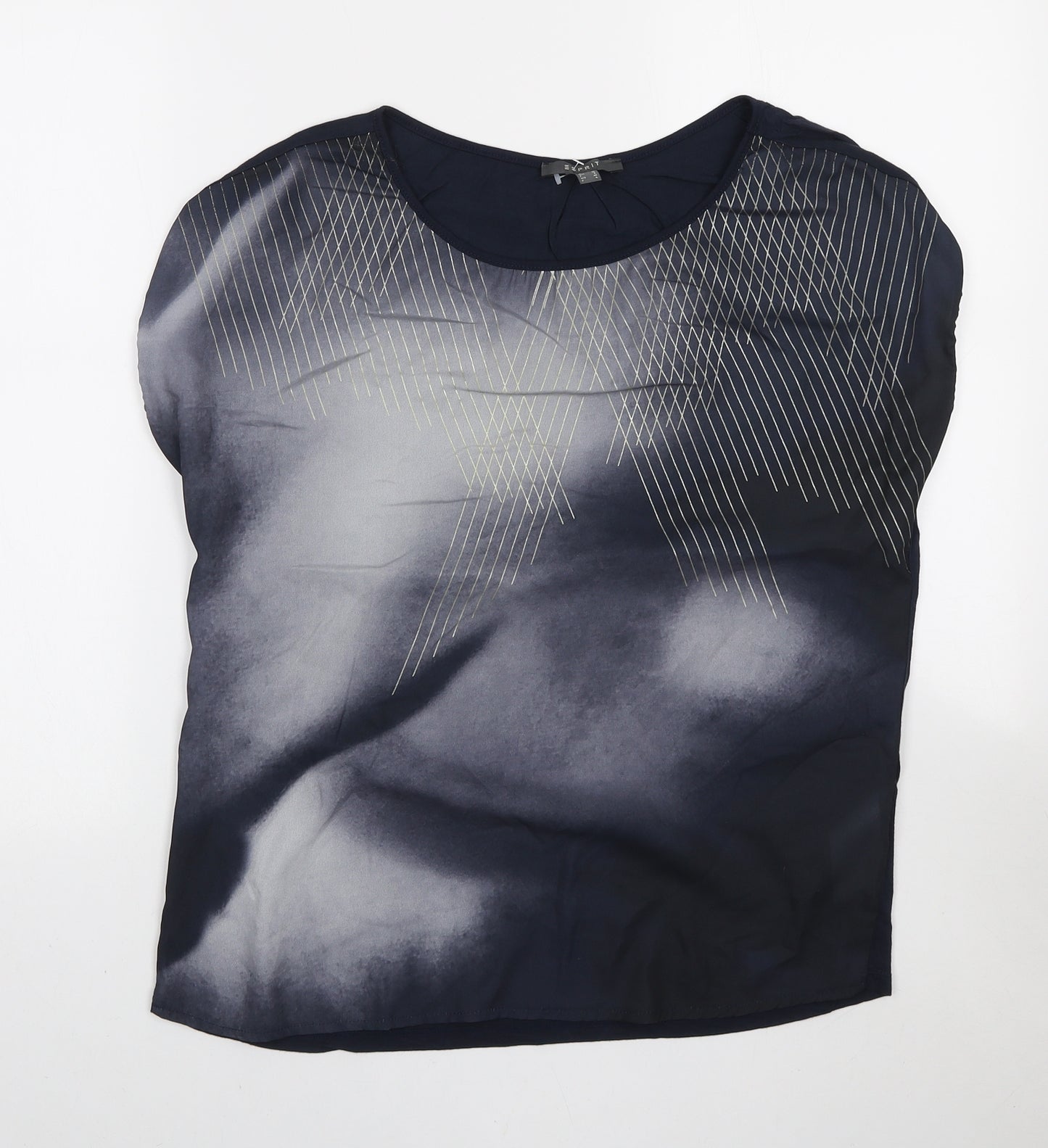 Esprit Womens Blue Geometric Polyester Basic T-Shirt Size M Boat Neck
