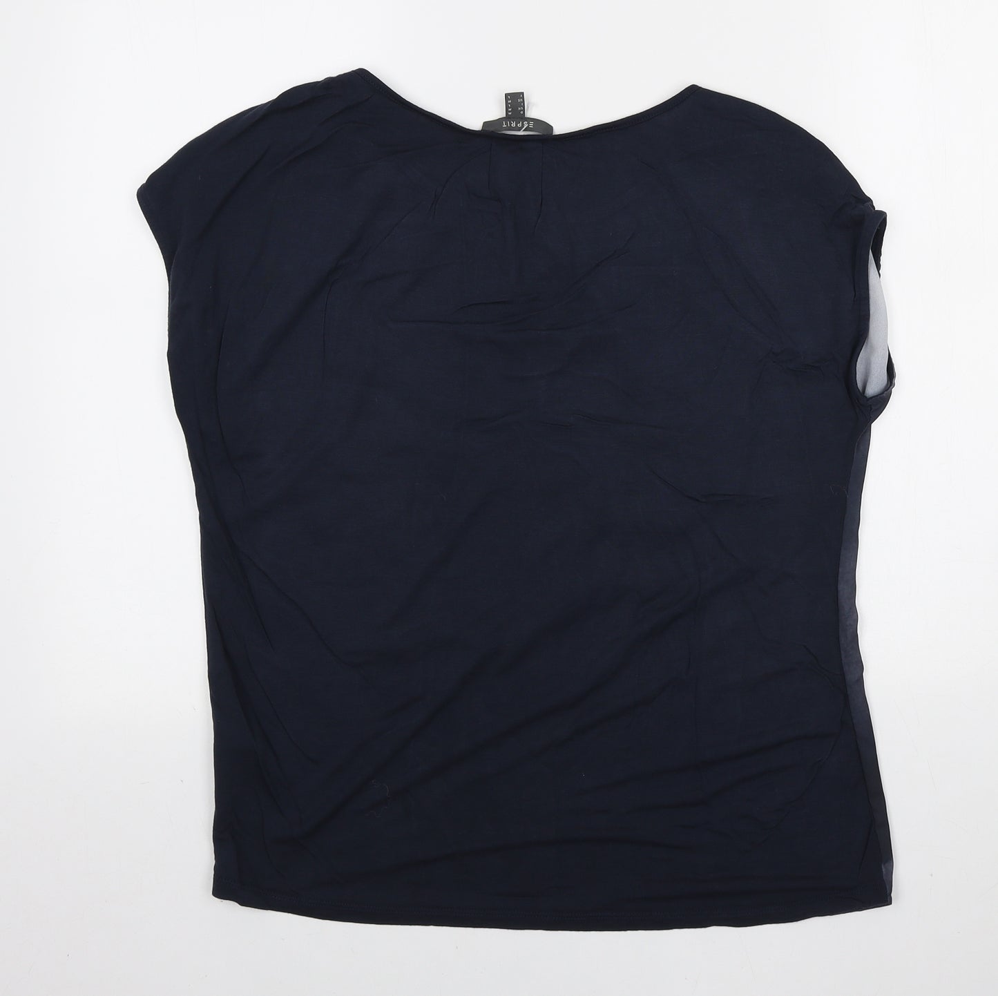Esprit Womens Blue Geometric Polyester Basic T-Shirt Size M Boat Neck