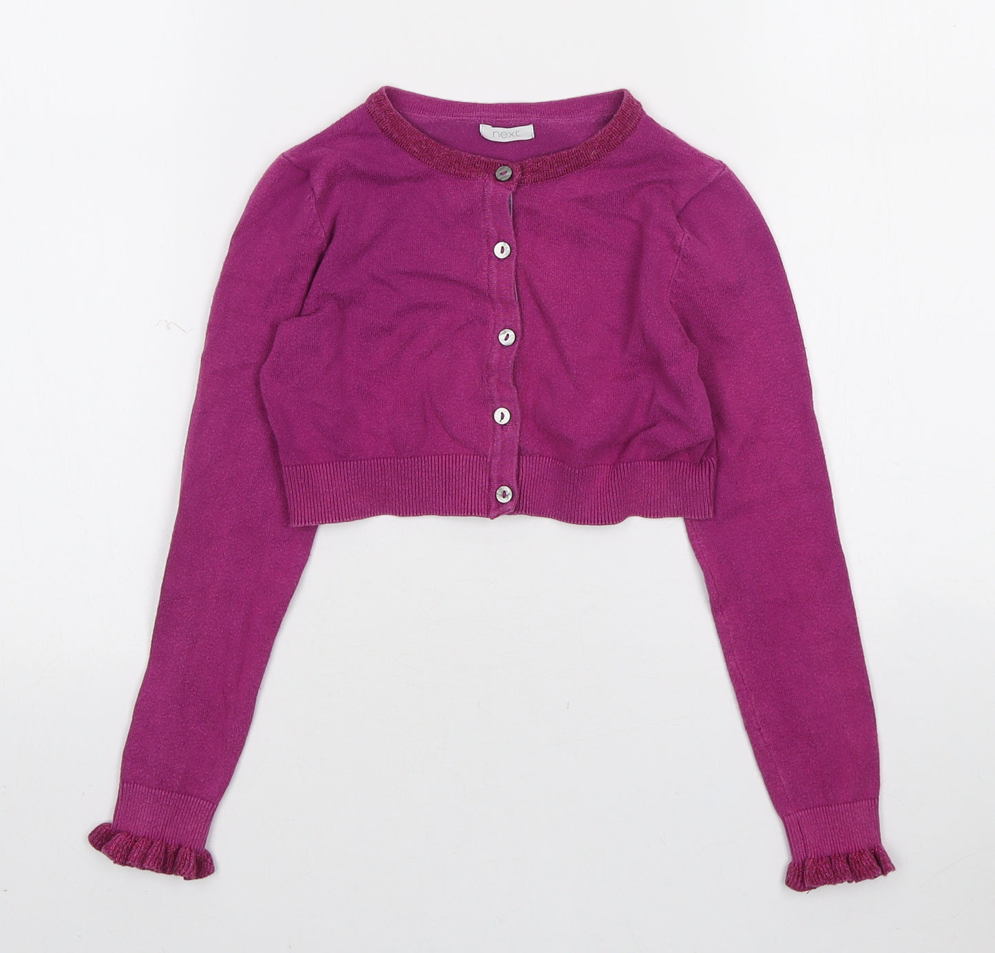 NEXT Girls Pink Round Neck Polyester Cardigan Jumper Size 7 Years Button