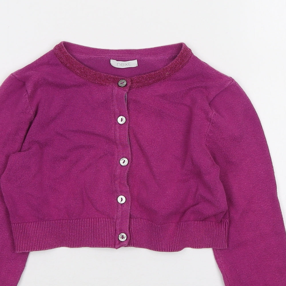 NEXT Girls Pink Round Neck Polyester Cardigan Jumper Size 7 Years Button