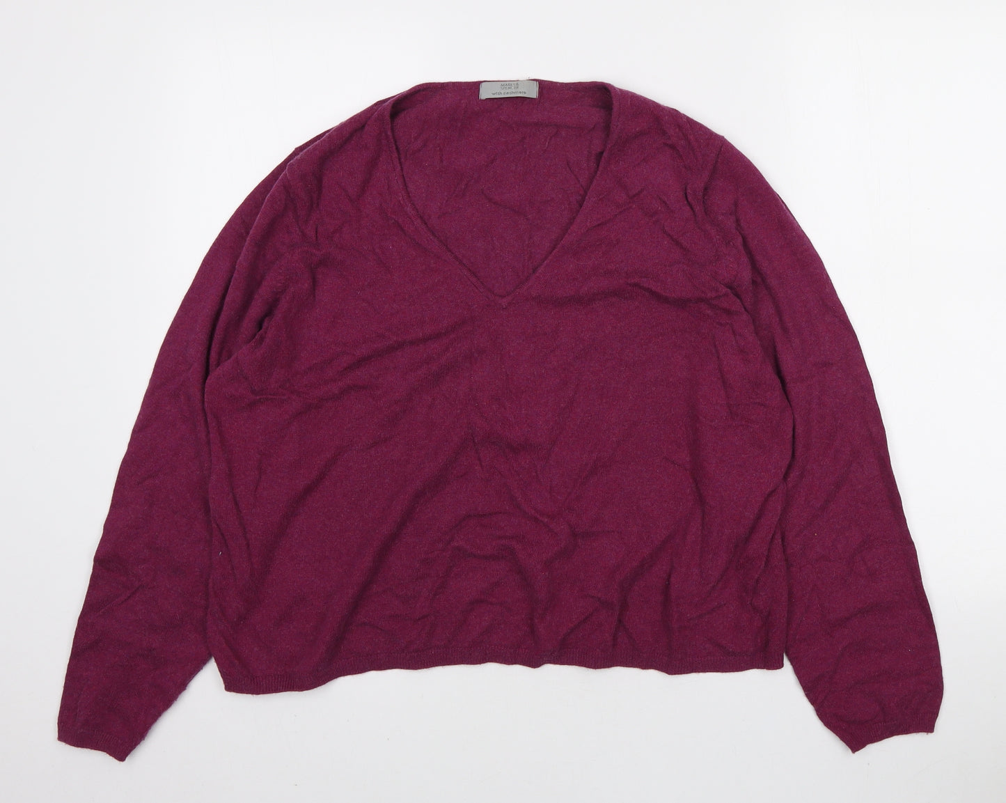 Marks and Spencer Womens Pink V-Neck Viscose Pullover Jumper Size 22