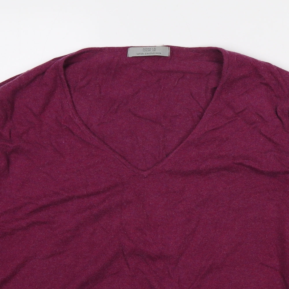 Marks and Spencer Womens Pink V-Neck Viscose Pullover Jumper Size 22