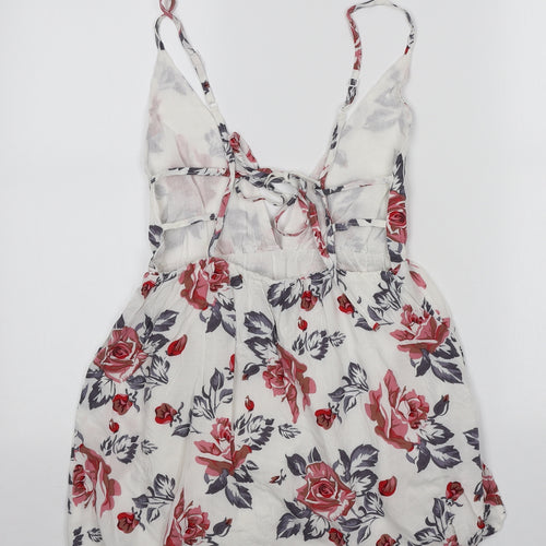 Glamorous Womens White Floral Polyester Basic Blouse Size S V-Neck