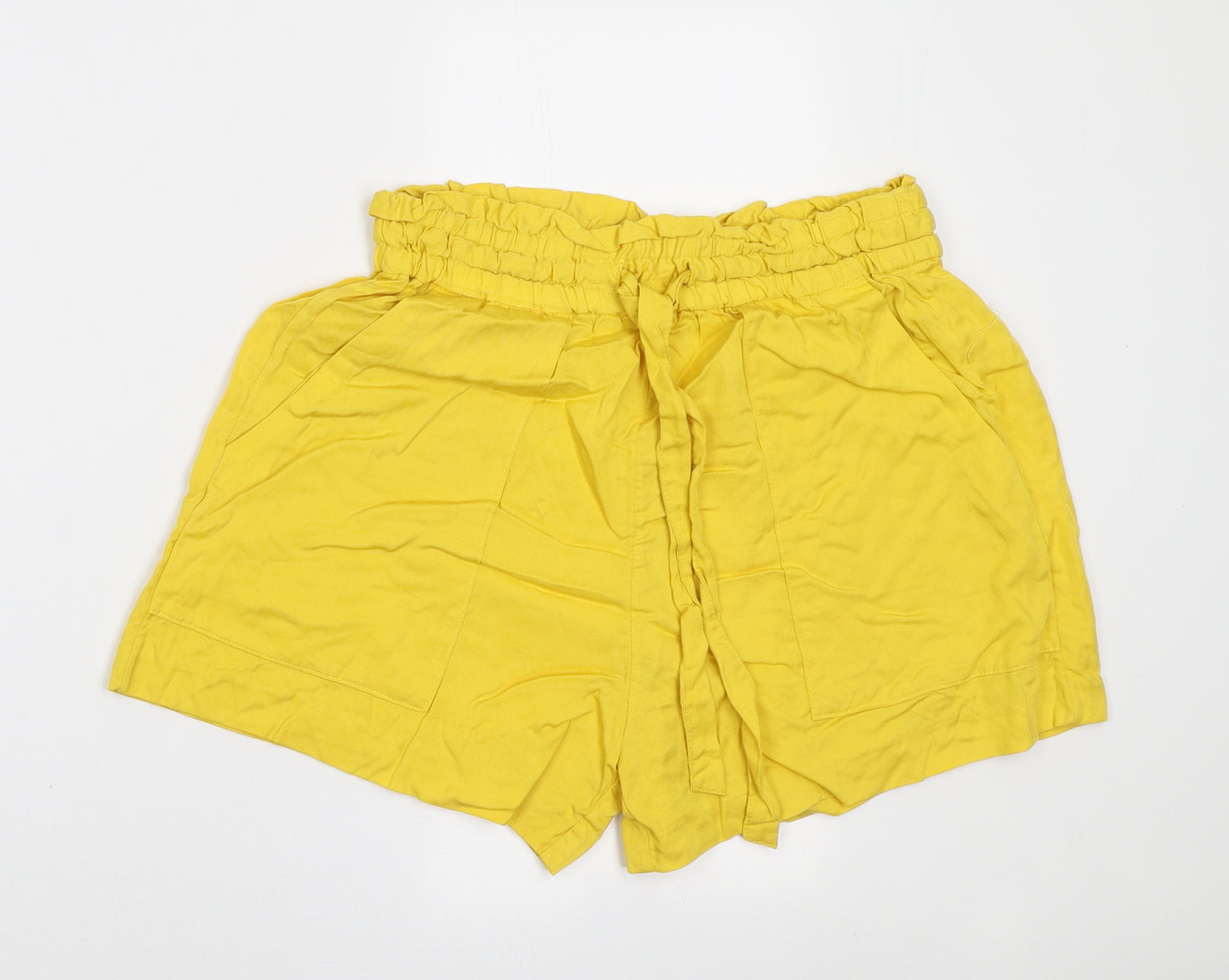 H&M Womens Yellow Lyocell Paperbag Shorts Size 10 L3 in Regular Drawstring