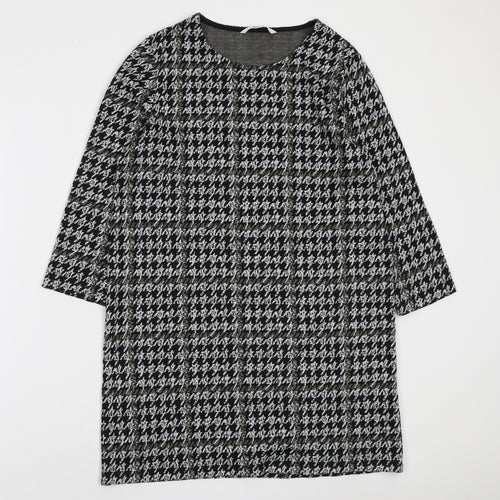 TU Womens Black Geometric Polyester A-Line Size 12 Boat Neck Pullover