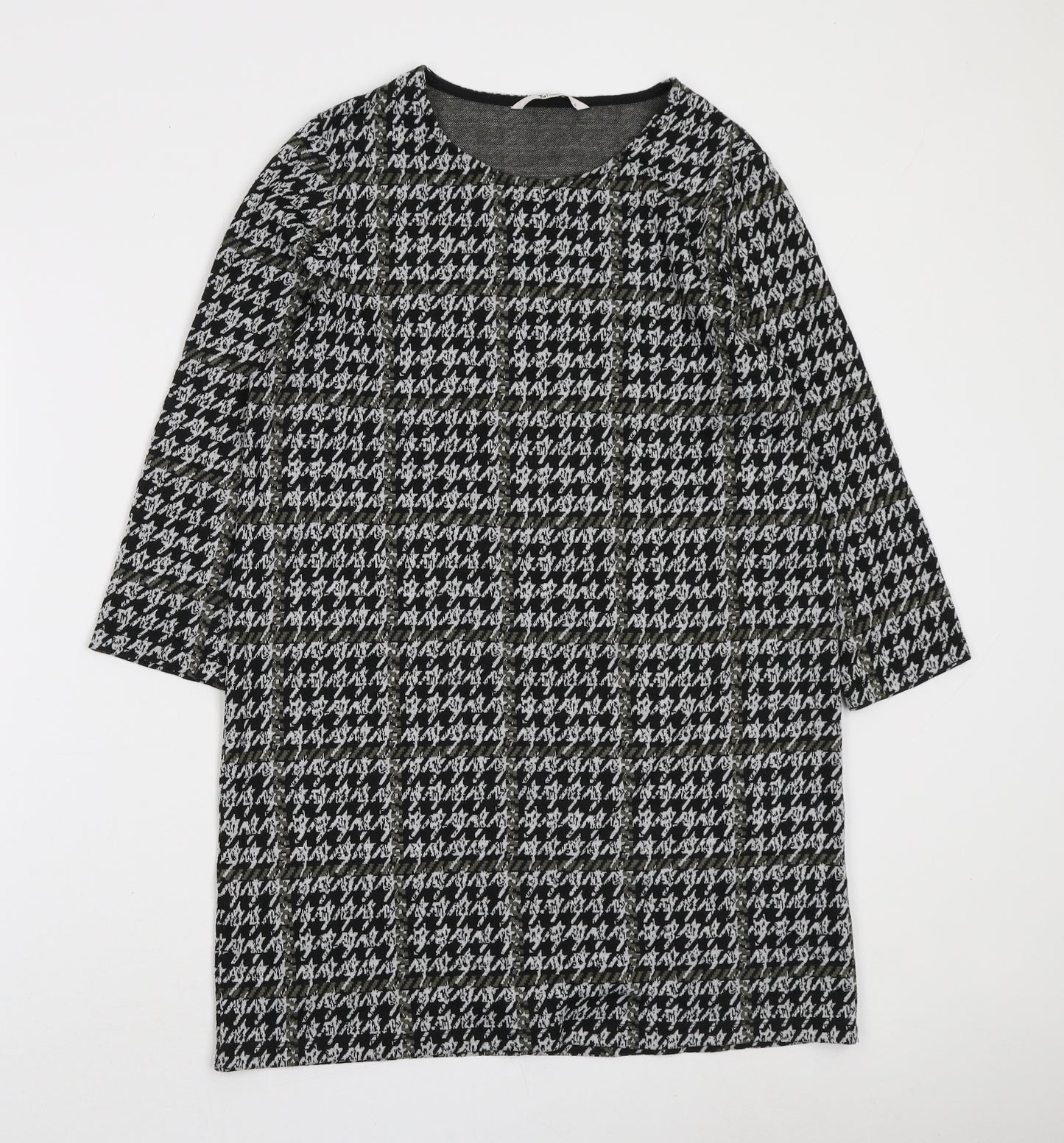 TU Womens Black Geometric Polyester A-Line Size 12 Boat Neck Pullover