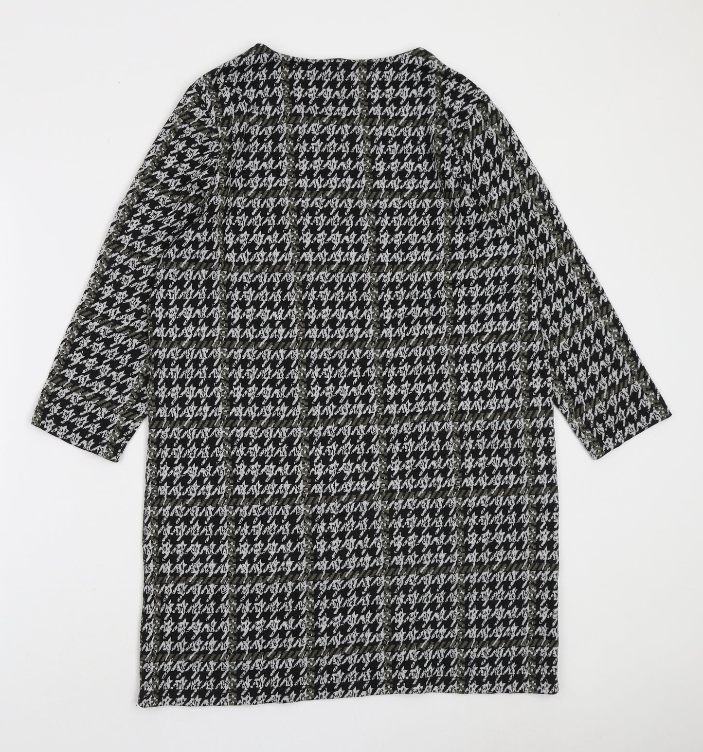 TU Womens Black Geometric Polyester A-Line Size 12 Boat Neck Pullover