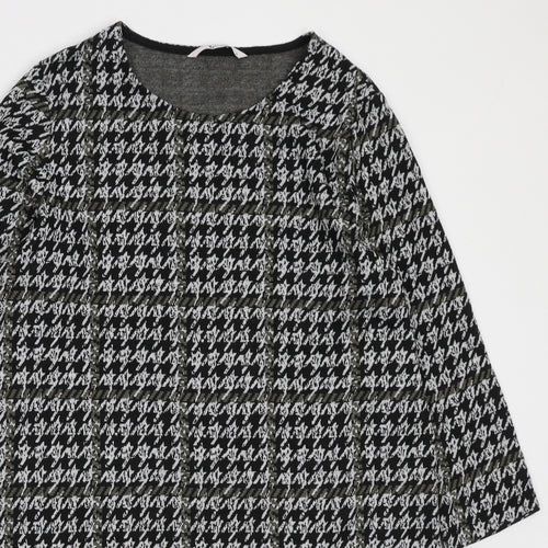TU Womens Black Geometric Polyester A-Line Size 12 Boat Neck Pullover