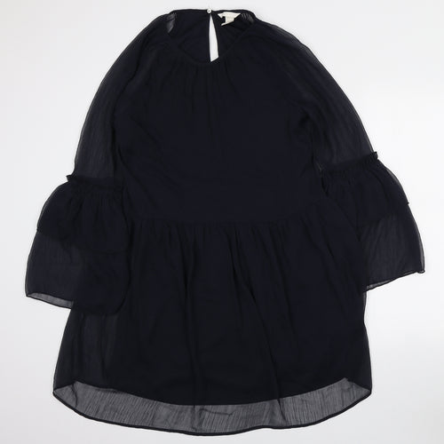 H&M Womens Blue Polyester Mini Size 10 Round Neck Button