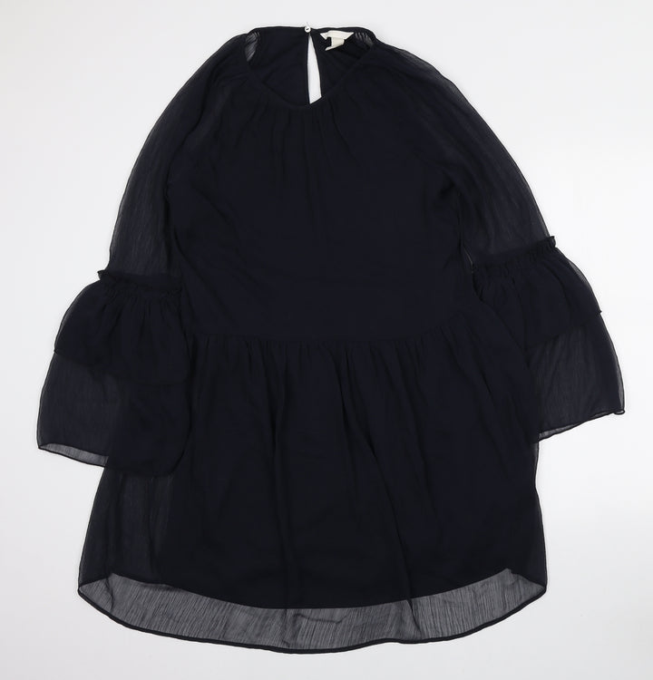 H&M Womens Blue Polyester Mini Size 10 Round Neck Button