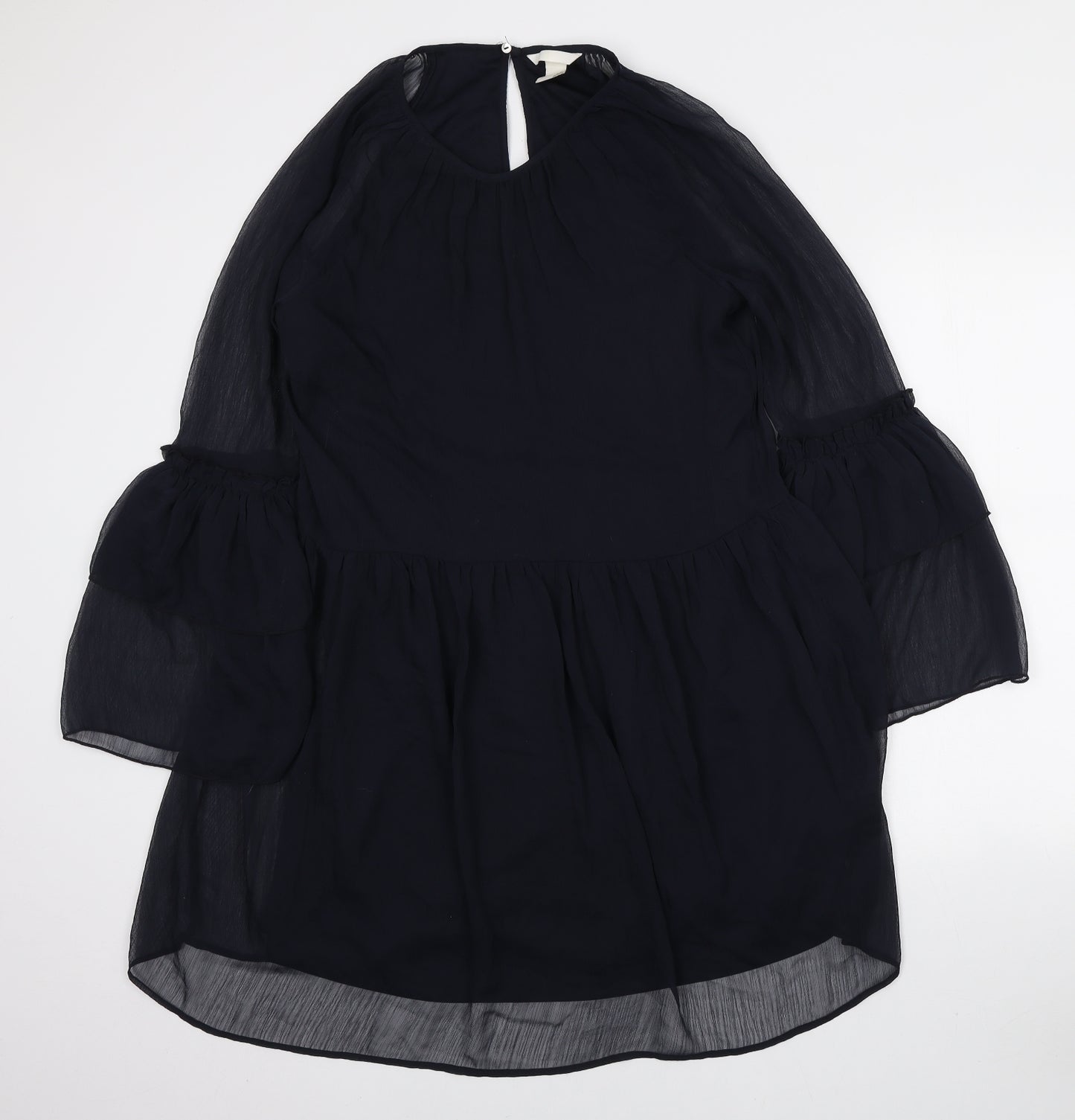 H&M Womens Blue Polyester Mini Size 10 Round Neck Button