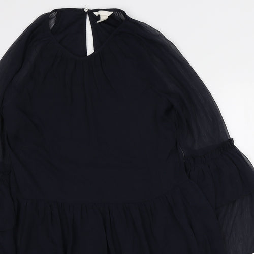 H&M Womens Blue Polyester Mini Size 10 Round Neck Button