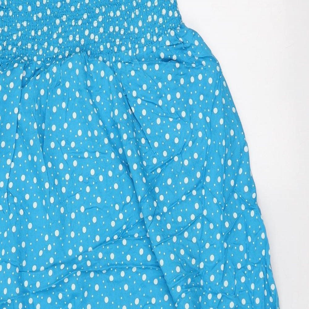 Pour Moi Womens Blue Polka Dot Viscose Fit & Flare Size 10 Off the Shoulder Pullover