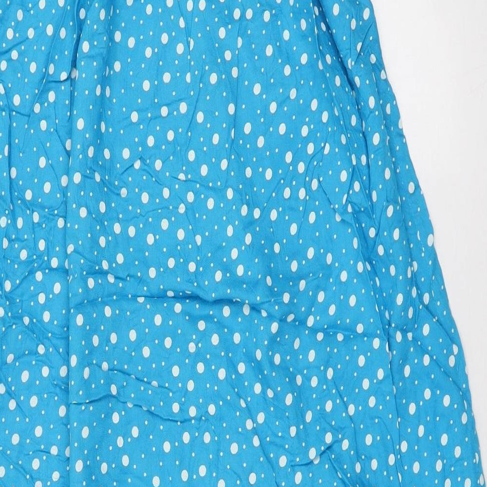 Pour Moi Womens Blue Polka Dot Viscose Fit & Flare Size 10 Off the Shoulder Pullover