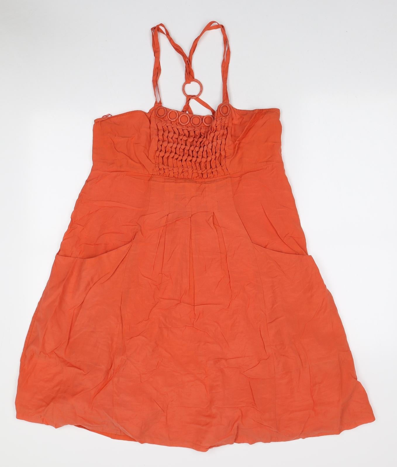 NEXT Womens Orange Viscose A-Line Size 14 Round Neck Zip