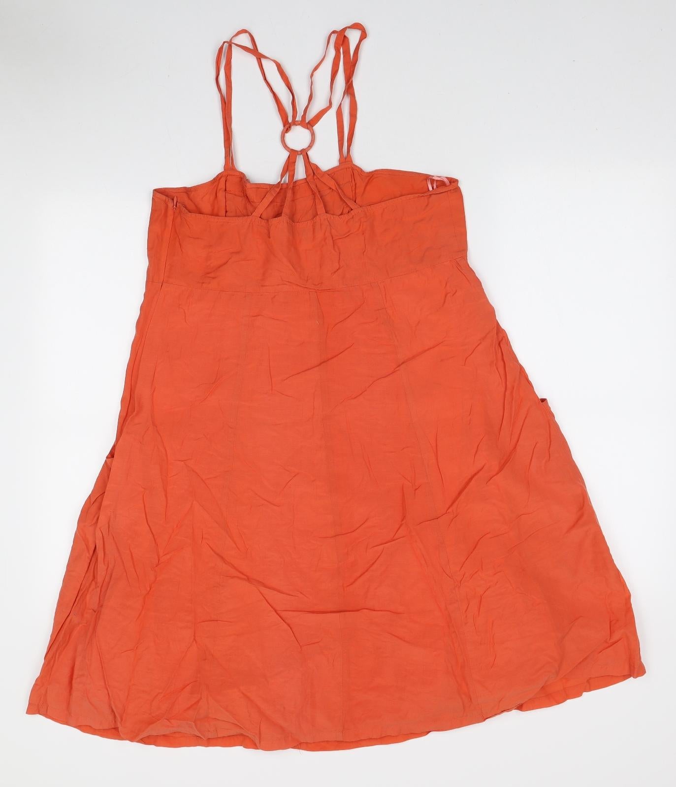 NEXT Womens Orange Viscose A-Line Size 14 Round Neck Zip