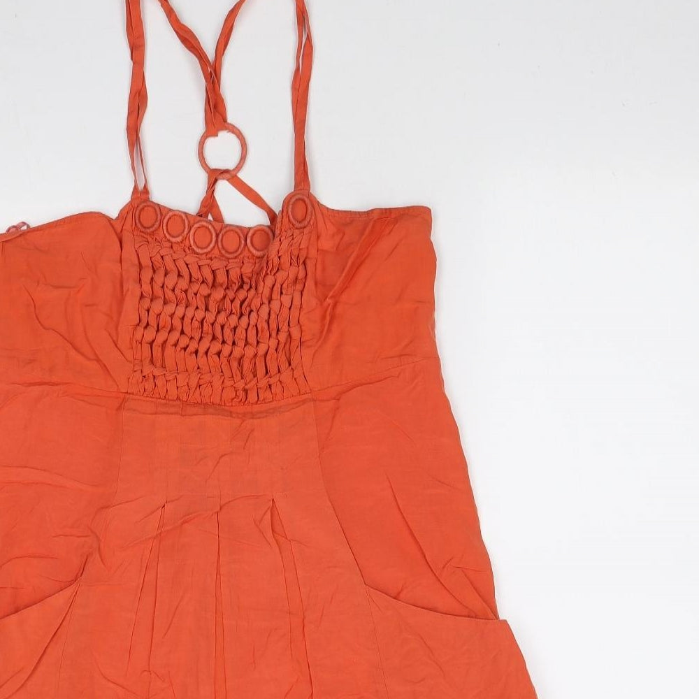 NEXT Womens Orange Viscose A-Line Size 14 Round Neck Zip