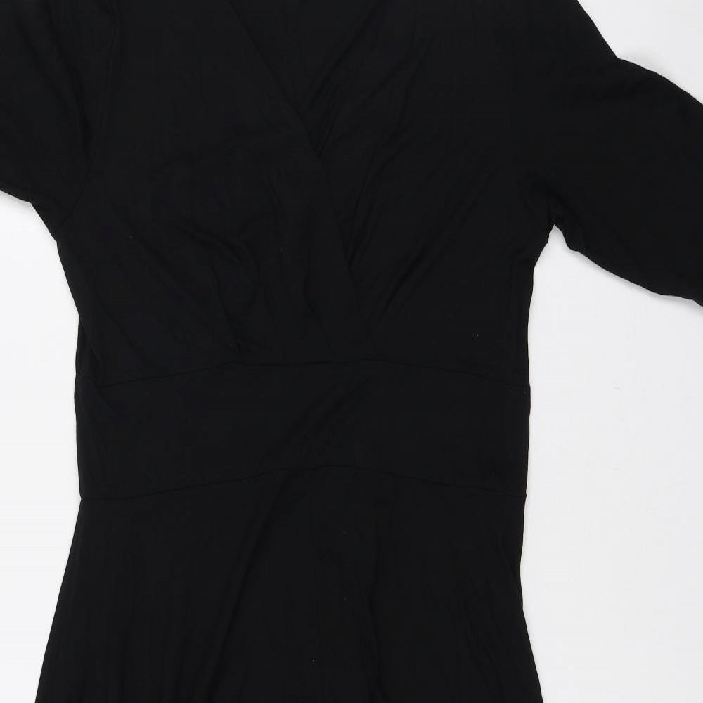 Marks and Spencer Womens Black Viscose Fit & Flare Size 14 V-Neck Pullover