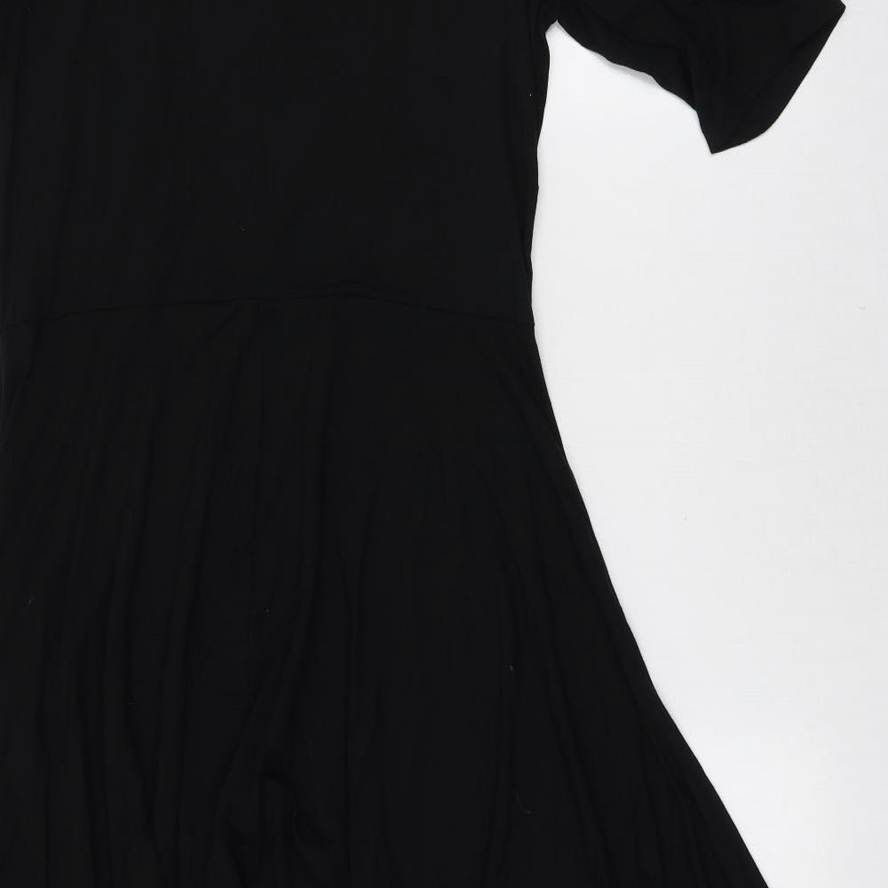 Marks and Spencer Womens Black Viscose Fit & Flare Size 14 V-Neck Pullover
