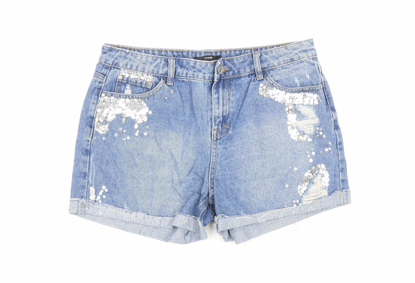 George Womens Blue Cotton Bermuda Shorts Size 12 Regular Zip - Distressed