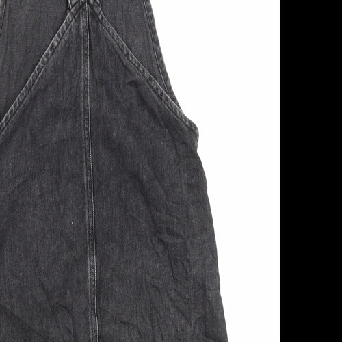 Topshop Womens Black Cotton Pinafore/Dungaree Dress Size 6 Square Neck Button
