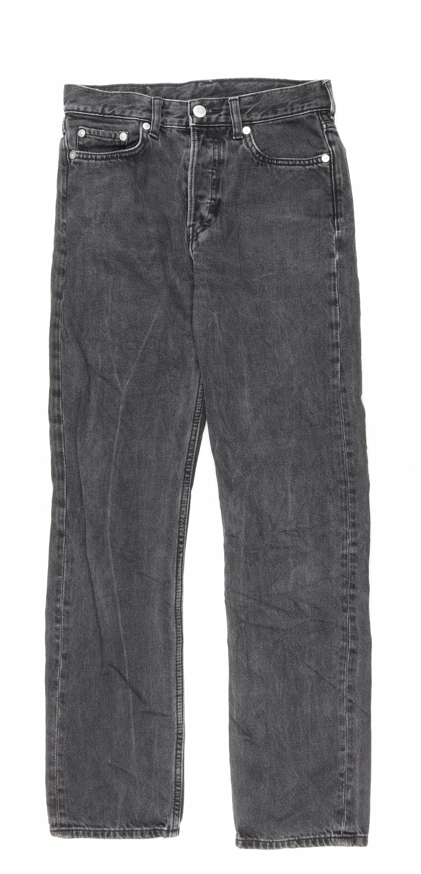Weekday Mens Black Cotton Straight Jeans Size 27 in L27 in Regular Button