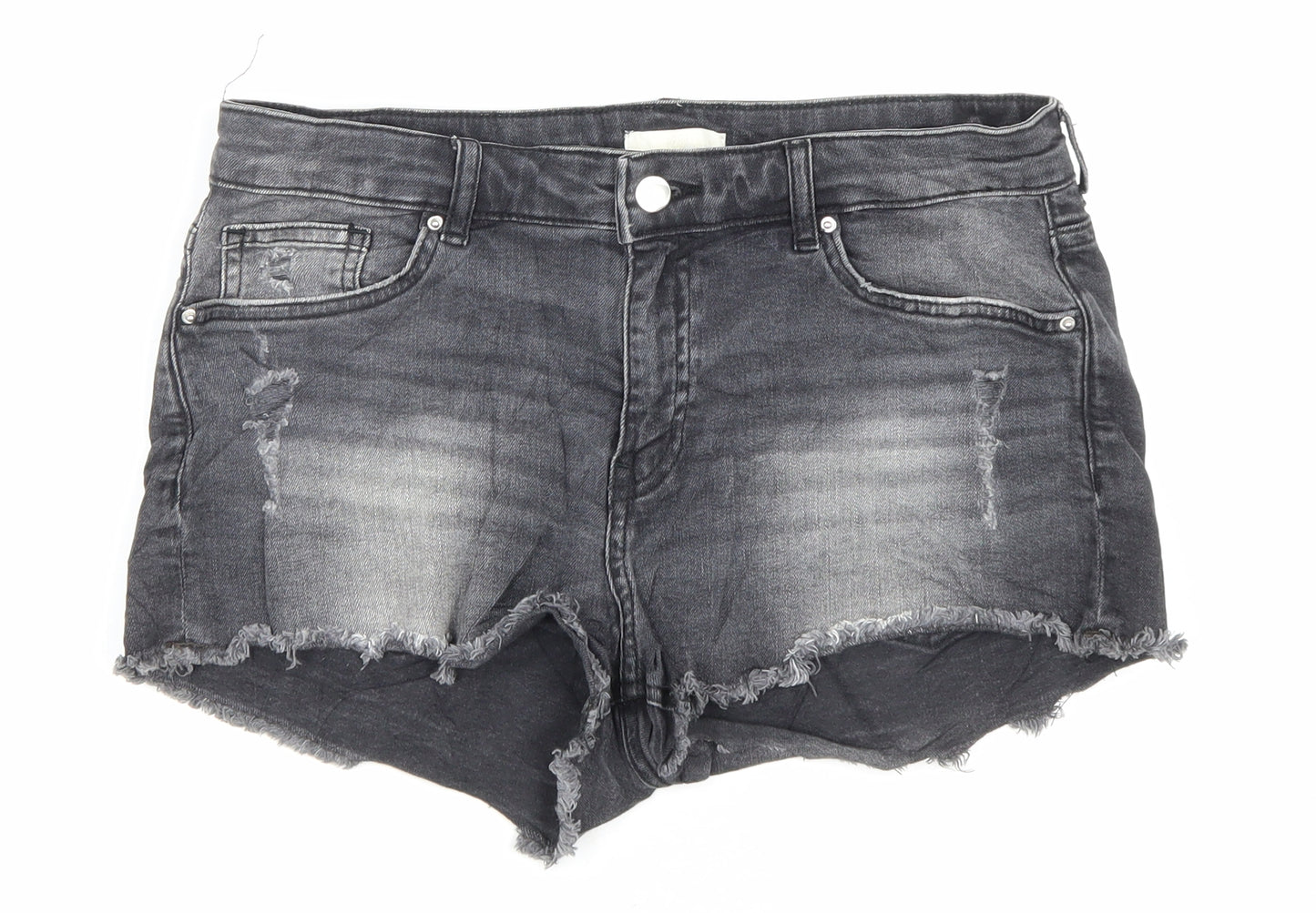 H&M Womens Grey Cotton Hot Pants Shorts Size 10 Regular Zip - Distressed