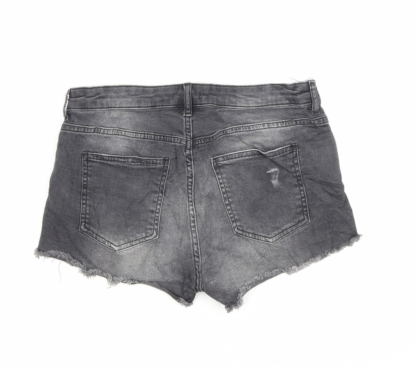 H&M Womens Grey Cotton Hot Pants Shorts Size 10 Regular Zip - Distressed