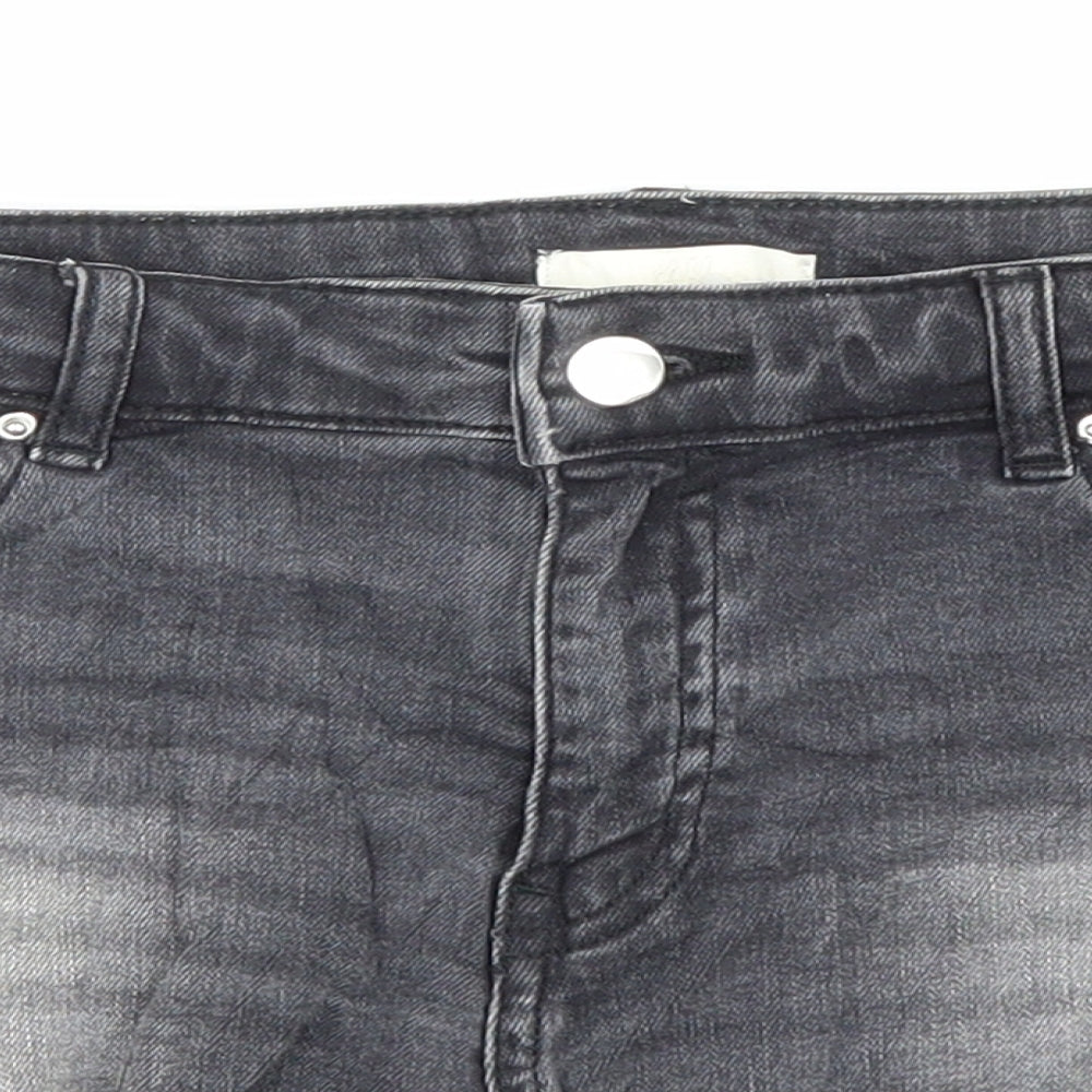 H&M Womens Grey Cotton Hot Pants Shorts Size 10 Regular Zip - Distressed
