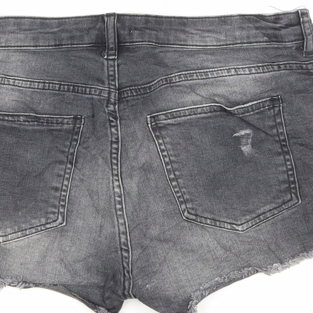 H&M Womens Grey Cotton Hot Pants Shorts Size 10 Regular Zip - Distressed