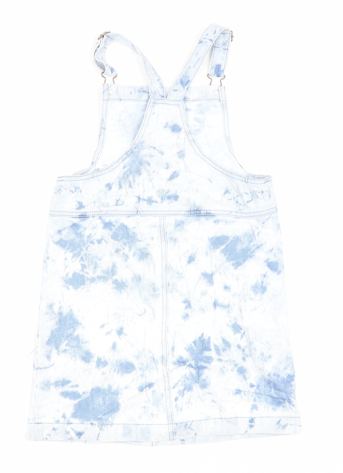 George Girls Blue Tie Dye Cotton Pinafore/Dungaree Dress Size 9-10 Years Square Neck Button