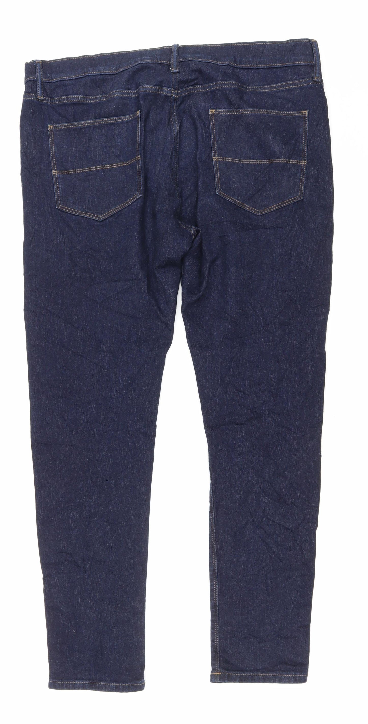 Marks and Spencer Mens Blue Cotton Straight Jeans Size 38 in L27 in Regular Zip
