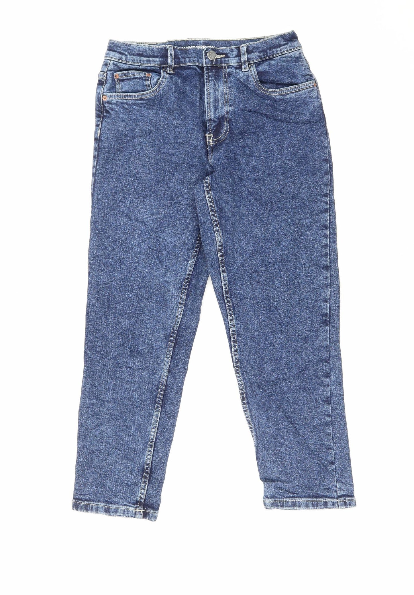 Zara Womens Blue Cotton Cropped Jeans Size 10 L23.5 in Regular Zip